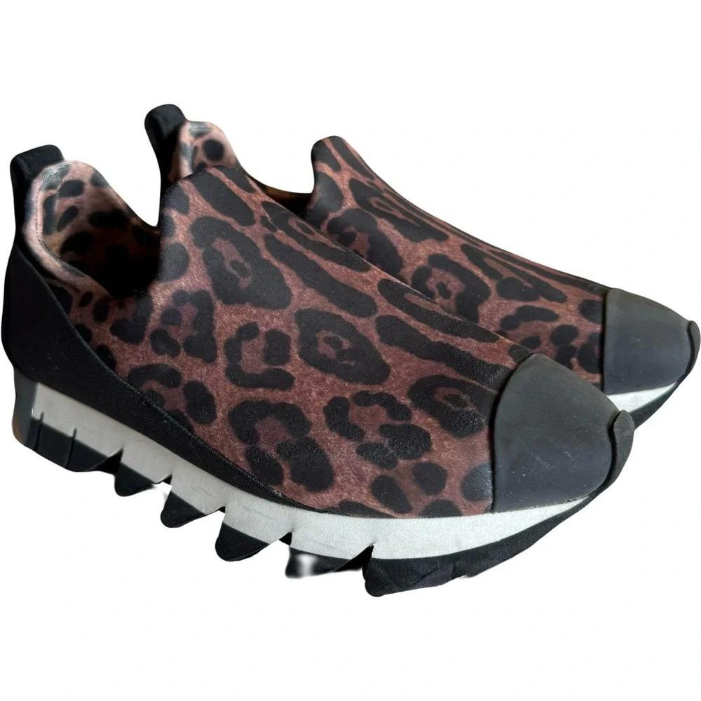 Dolce & Gabbana Ibiza Leopard Print Slip On Sneakers, Size 6.5, EU 37